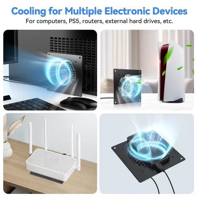 Alt view image 7 of 7 - ELUTENG 120mm USB Cabinet Fan with Digital Thermostat Controller & 3 Speed Adjustable Cabinets Cooling Fans Aluminium Panel USB Computer Ventilator for AV Enclosure, Electrical Box, Home Theater, PC