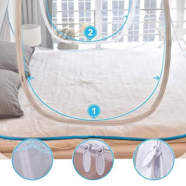 Alt view image 3 of 7 - Mosquito Net Pop Up with Net Bottom Ultra Large Bed Canopy Tent Portable with 2 Entries Folding Design Bed Netting for Bedroom, Camping, 79 x71x59 inch