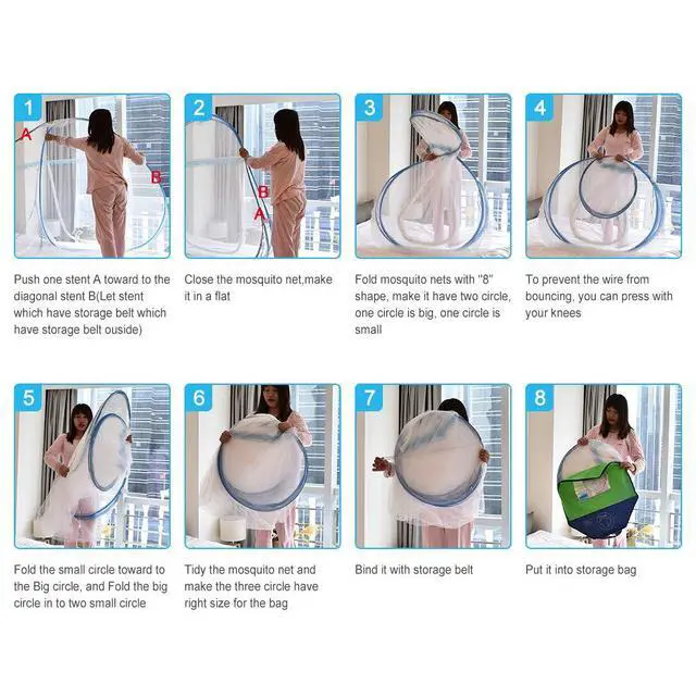 Alt view image 5 of 7 - Mosquito Net Pop Up with Net Bottom Ultra Large Bed Canopy Tent Portable with 2 Entries Folding Design Bed Netting for Bedroom, Camping, 79 x71x59 inch