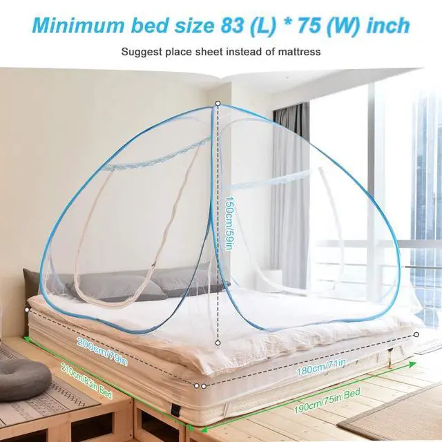 Alt view image 7 of 7 - Mosquito Net Pop Up with Net Bottom Ultra Large Bed Canopy Tent Portable with 2 Entries Folding Design Bed Netting for Bedroom, Camping, 79 x71x59 inch