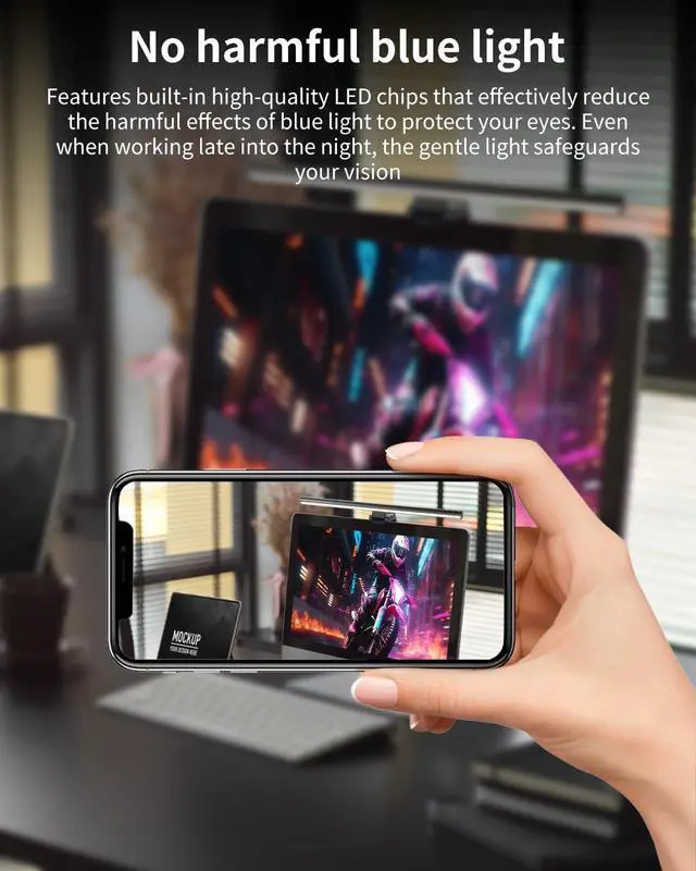Alt view image 4 of 7 - ELUTENG 50CM Screen Clip Light with Double-Sided Adhesive Pad Aluminum Alloy Asymmetric Light Source Touch Control Dimmable Color Sedentary Reminder Eye-Caring Desk Lamp for Home Office Study