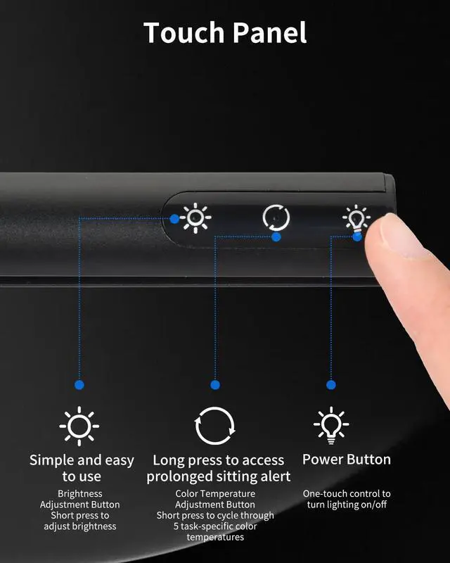 Alt view image 6 of 7 - ELUTENG 50CM Screen Clip Light with Double-Sided Adhesive Pad Aluminum Alloy Asymmetric Light Source Touch Control Dimmable Color Sedentary Reminder Eye-Caring Desk Lamp for Home Office Study
