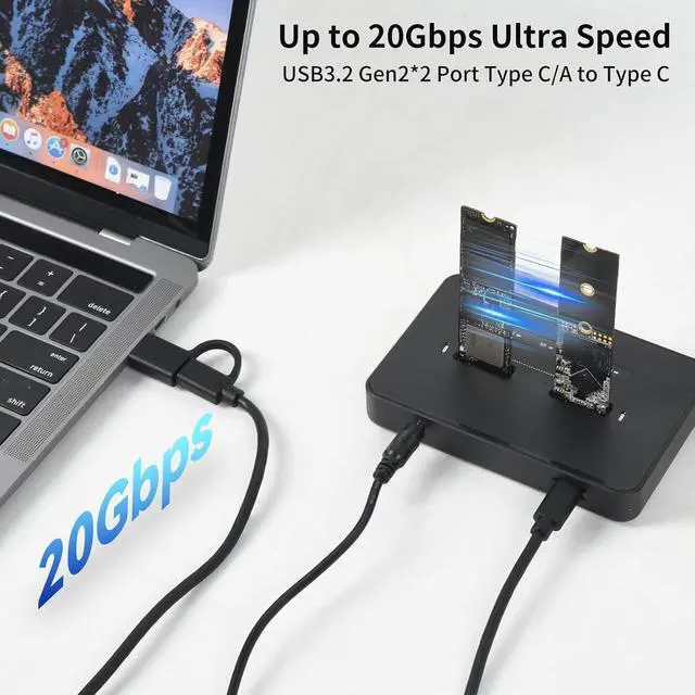 Alt view image 2 of 7 - ELUTENG M.2 NVMe SSD Cloner, USB 3.2 20Gbps Dual Bay NVMe Enclosure, Tool-Free Offline Clone & SSD to USB Adapter, Supports M-Key 2230/2242/2260/2280 SSDs