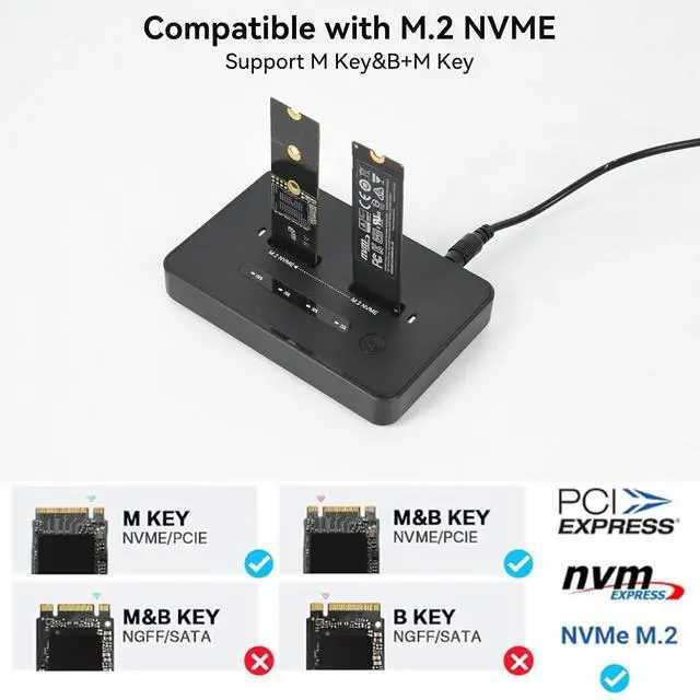 Alt view image 3 of 7 - ELUTENG M.2 NVMe SSD Cloner, USB 3.2 20Gbps Dual Bay NVMe Enclosure, Tool-Free Offline Clone & SSD to USB Adapter, Supports M-Key 2230/2242/2260/2280 SSDs