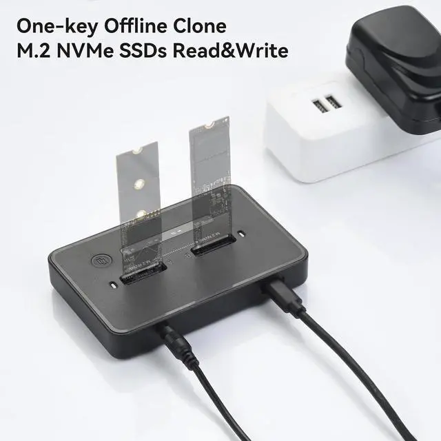 Alt view image 4 of 7 - ELUTENG M.2 NVMe SSD Cloner, USB 3.2 20Gbps Dual Bay NVMe Enclosure, Tool-Free Offline Clone & SSD to USB Adapter, Supports M-Key 2230/2242/2260/2280 SSDs
