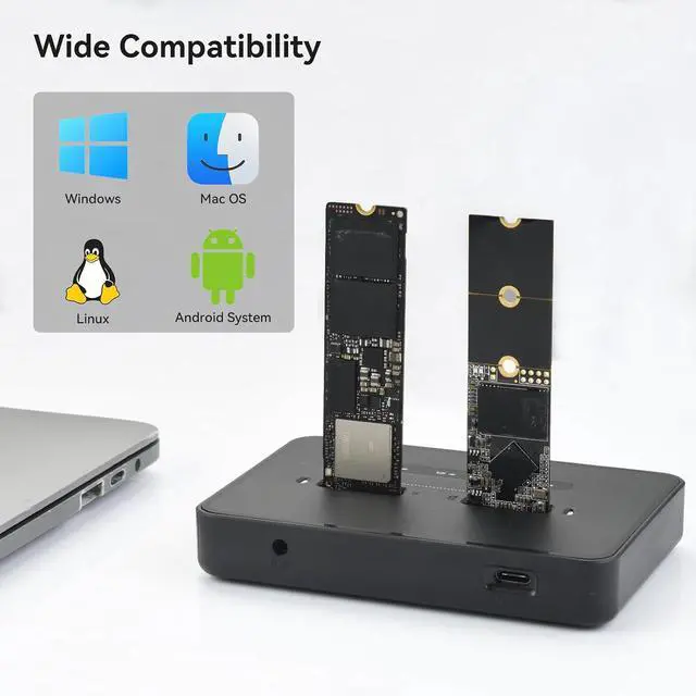 Alt view image 6 of 7 - ELUTENG M.2 NVMe SSD Cloner, USB 3.2 20Gbps Dual Bay NVMe Enclosure, Tool-Free Offline Clone & SSD to USB Adapter, Supports M-Key 2230/2242/2260/2280 SSDs