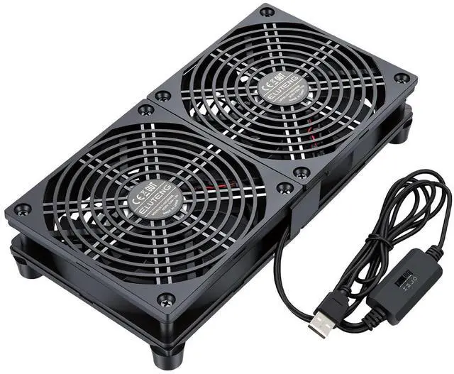 Main image of ELUTENG USB Powered Fan 120mm Dual with Quiet Mat USB Cooling Fans Row Mounted 3 Adjustable Speeds PC Case Ventilator 12cm for Router, Receiver, TV Box, DVR, Xbox, PS6, Cabinet