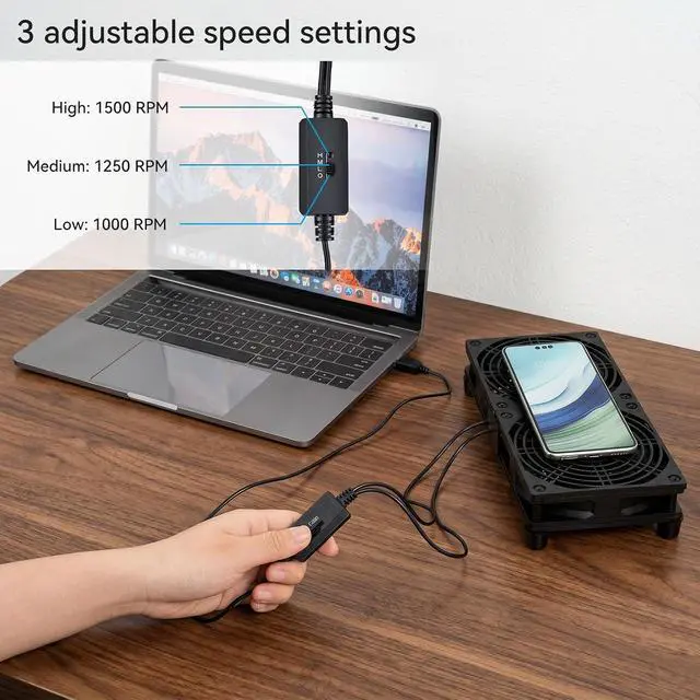 Alt view image 3 of 7 - ELUTENG USB Powered Fan 120mm Dual with Quiet Mat USB Cooling Fans Row Mounted 3 Adjustable Speeds PC Case Ventilator 12cm for Router, Receiver, TV Box, DVR, Xbox, PS6, Cabinet