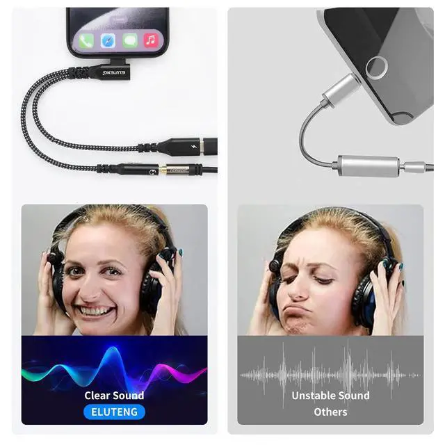Alt view image 6 of 7 - ELUTENG 2in1 USB C to 3.5mm Audio Adapter and Charger 0.65ft 90° Right Angle Hi-Res 32bit/384kHz Aux to Type C Cable Braided Nylon PD 60W Fast Charging Compatible for iPhone/Galaxy/Pixel/iPad