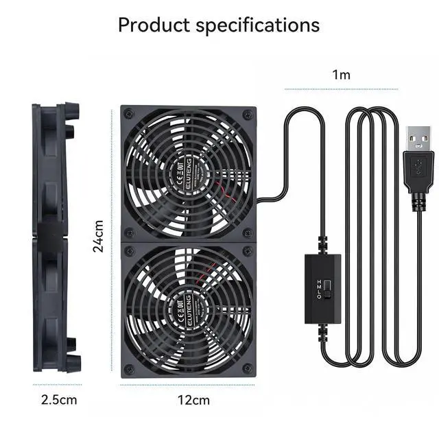 Alt view image 5 of 7 - ELUTENG USB Powered Fan 120mm Dual with Quiet Mat USB Cooling Fans Row Mounted 3 Adjustable Speeds PC Case Ventilator 12cm for Router, Receiver, TV Box, DVR, Xbox, PS6, Cabinet