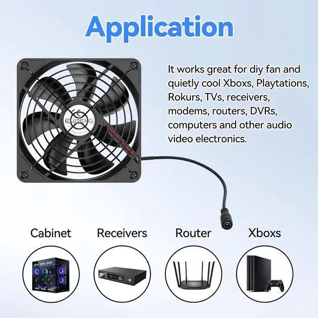 Alt view image 6 of 7 - ELUTENG 120mm DC Fan 12V with 4 Quite Mats Computer Fans Max 1700RPM Speed 2A Adapter Not Included PC Cooling Ventilator Metal Grill for Router, Receiver, DVR, Xbox, PS5, Cabinet