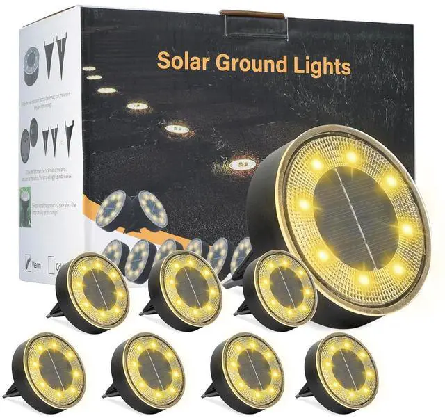 Main image of ELUTENG Solar Ground Lights 8 Pack IP68 Waterproof Solar Pathway Lights 8 LED Garden Lights Anti-Rust Outdoor Landscape Lighting for Lawn, Yard, Deck, Driveway, Walkway (Warm Light)