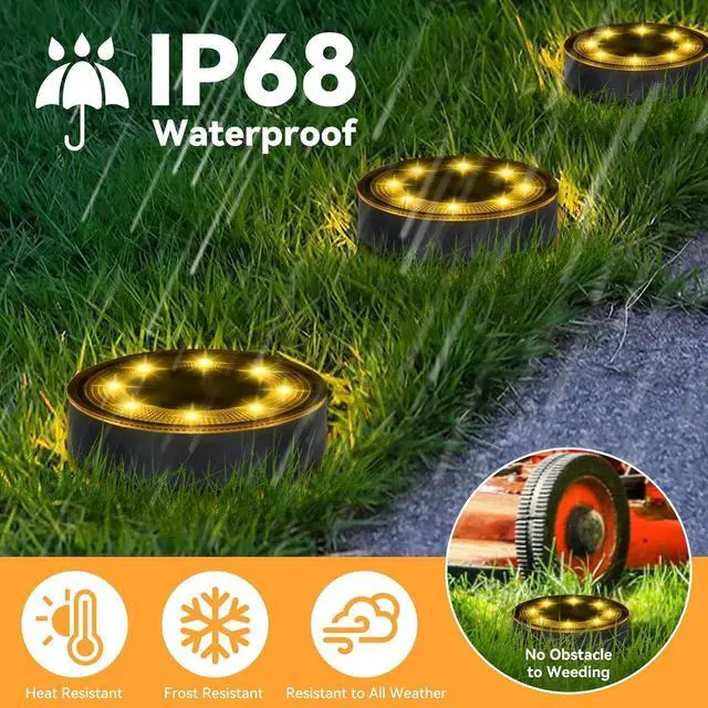 Alt view image 3 of 7 - ELUTENG Solar Ground Lights 8 Pack IP68 Waterproof Solar Pathway Lights 8 LED Garden Lights Anti-Rust Outdoor Landscape Lighting for Lawn, Yard, Deck, Driveway, Walkway (Warm Light)