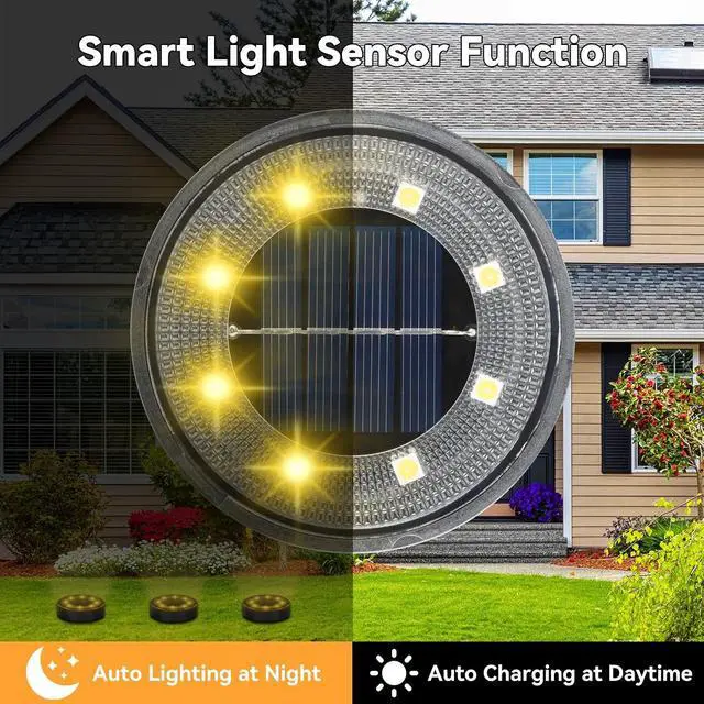 Alt view image 2 of 7 - ELUTENG Solar Ground Lights 8 Pack IP68 Waterproof Solar Pathway Lights 8 LED Garden Lights Anti-Rust Outdoor Landscape Lighting for Lawn, Yard, Deck, Driveway, Walkway (Warm Light)
