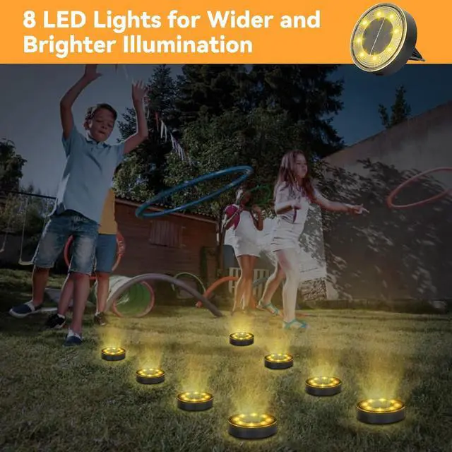 Alt view image 4 of 7 - ELUTENG Solar Ground Lights 8 Pack IP68 Waterproof Solar Pathway Lights 8 LED Garden Lights Anti-Rust Outdoor Landscape Lighting for Lawn, Yard, Deck, Driveway, Walkway (Warm Light)
