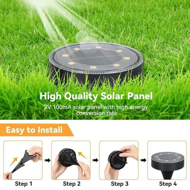 Alt view image 5 of 7 - ELUTENG Solar Ground Lights 8 Pack IP68 Waterproof Solar Pathway Lights 8 LED Garden Lights Anti-Rust Outdoor Landscape Lighting for Lawn, Yard, Deck, Driveway, Walkway (Warm Light)
