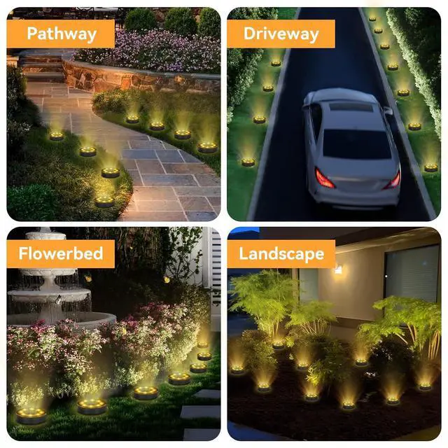 Alt view image 7 of 7 - ELUTENG Solar Ground Lights 8 Pack IP68 Waterproof Solar Pathway Lights 8 LED Garden Lights Anti-Rust Outdoor Landscape Lighting for Lawn, Yard, Deck, Driveway, Walkway (Warm Light)
