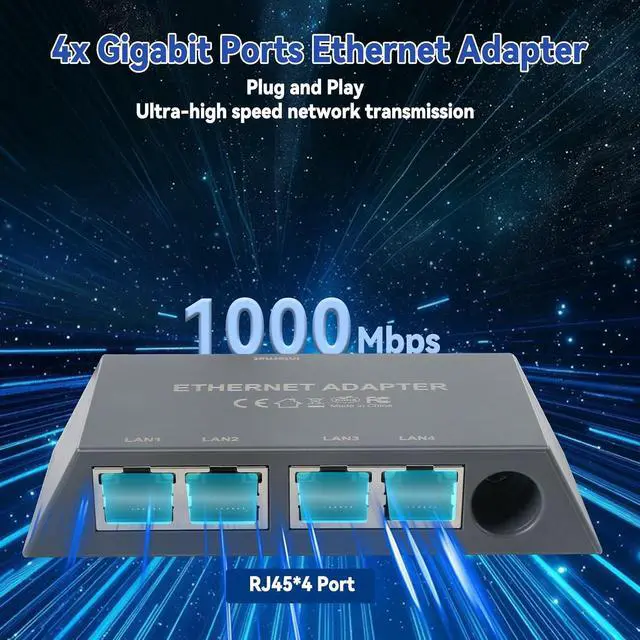 Alt view image 3 of 7 - ELUTENG Starlink Multi Port Ethernet Adapter 50cm/1.6ft for Starlink Gen 3 / MINI, 4-Ports Ethernet Dongles RJ45 Interface Wired Extenders with USB C to DC Adapter - 4 Devices Networked Simultaneously