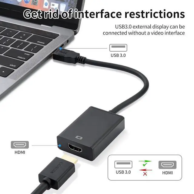 Alt view image 2 of 7 - ELUTENG USB to HDMI Adapter USB 3.0/2.0 to HDMI 1080P Video Audio Converter Video Adapter Multiple for Desktop PC TV Compatible with Windows XP 7/8/ 8.1/10