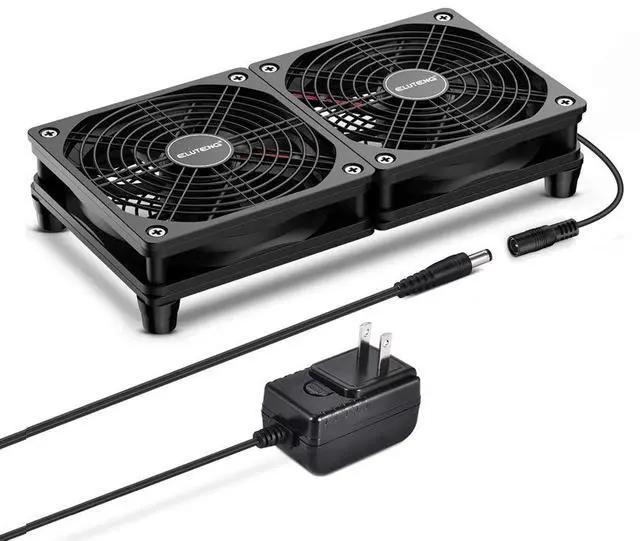 Main image of ELUTENG Dual DC 120mm Case Fan with Power Adapter, Powerful 12V Ventilator Fan for Laptop Receiver DVR Playstation Xbox Desk Computer Cabinet Cooling