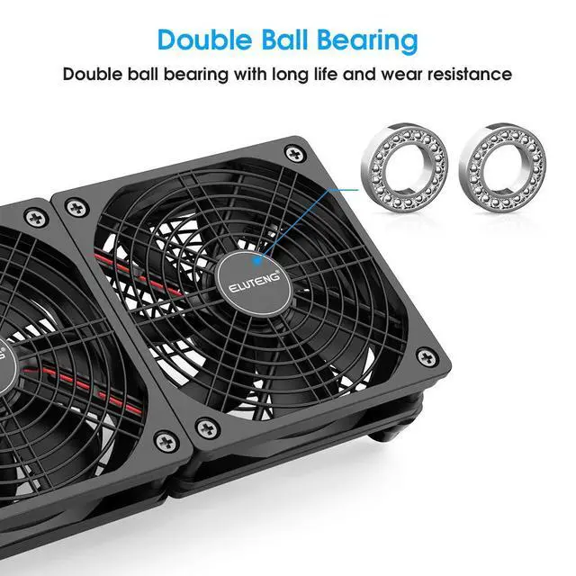 Alt view image 6 of 7 - ELUTENG Dual DC 120mm Case Fan with Power Adapter, Powerful 12V Ventilator Fan for Laptop Receiver DVR Playstation Xbox Desk Computer Cabinet Cooling