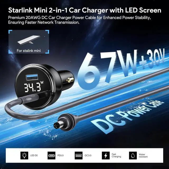 Alt view image 2 of 7 - ELUTENG Starlink Mini DC Power Cable 10FT/3M (Black)