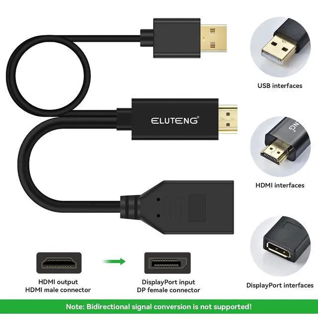Alt view image 6 of 7 - ELUTENG HDMI to DisplayPort Adapter with USB Power - 4K@60Hz HDMI to DP Cable for Computer, Monitor, PS4, Xbox
