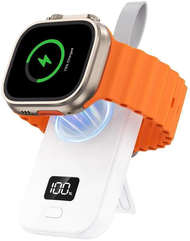Main image of ELUTENG iwatch Wireless Charger 2500mAh 2W Fast Charging Portable Magnetic Watch Charger 2-in-1 LED Display Keychain Rechargeable Mini iWatch Power Bank Compatible for Apple Watch Series, Phone