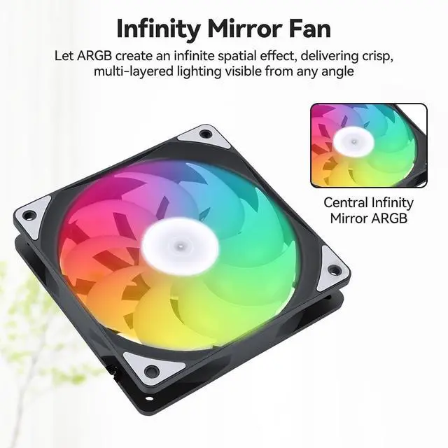 Alt view image 3 of 7 - ELUTENG 4 Pack 120mm ARGB Fan 4 Pin PWM Max 2400 RPM Addressable RGB Fans Infinite Mirror Effect Quiet PC Cooling Ventilator with Mounting Screws for Gaming PC Case, CPU Air Cooler, Desktop Computer