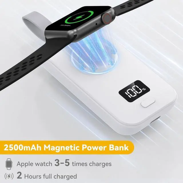 Alt view image 2 of 7 - ELUTENG iwatch Wireless Charger 2500mAh 2W Fast Charging Portable Magnetic Watch Charger 2-in-1 LED Display Keychain Rechargeable Mini iWatch Power Bank Compatible for Apple Watch Series, Phone