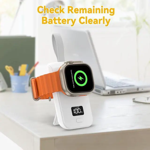 Alt view image 4 of 7 - ELUTENG iwatch Wireless Charger 2500mAh 2W Fast Charging Portable Magnetic Watch Charger 2-in-1 LED Display Keychain Rechargeable Mini iWatch Power Bank Compatible for Apple Watch Series, Phone