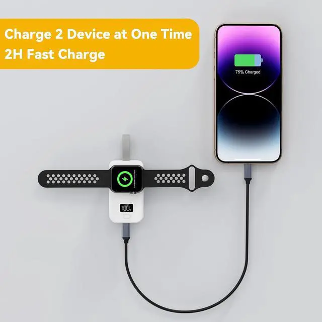Alt view image 6 of 7 - ELUTENG iwatch Wireless Charger 2500mAh 2W Fast Charging Portable Magnetic Watch Charger 2-in-1 LED Display Keychain Rechargeable Mini iWatch Power Bank Compatible for Apple Watch Series, Phone