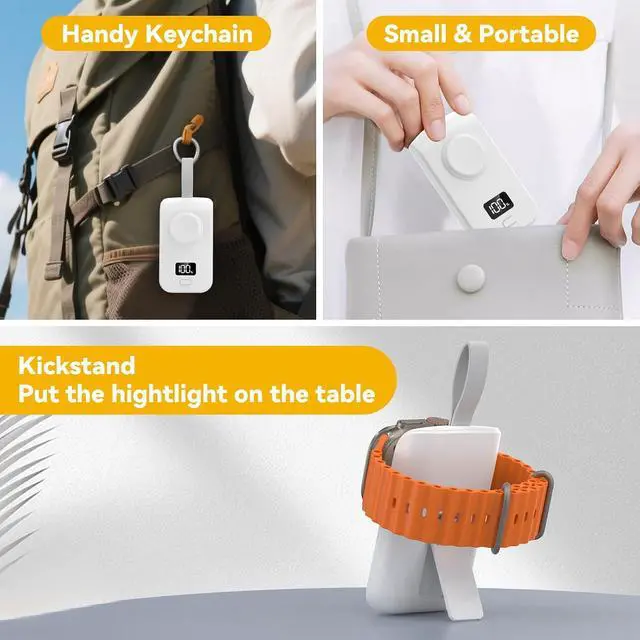 Alt view image 7 of 7 - ELUTENG iwatch Wireless Charger 2500mAh 2W Fast Charging Portable Magnetic Watch Charger 2-in-1 LED Display Keychain Rechargeable Mini iWatch Power Bank Compatible for Apple Watch Series, Phone