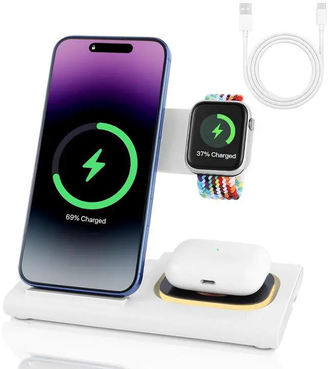 Main image of ELUTENG 3 in 1 Wireless Charging Station Compatible for Apple Devices Foldable Charging Stand 18W Fast Charging for iPhone 16/15/14/13/12 Pro Max, iWatch 10/9/8/7/Ultra2/Ultra/SE