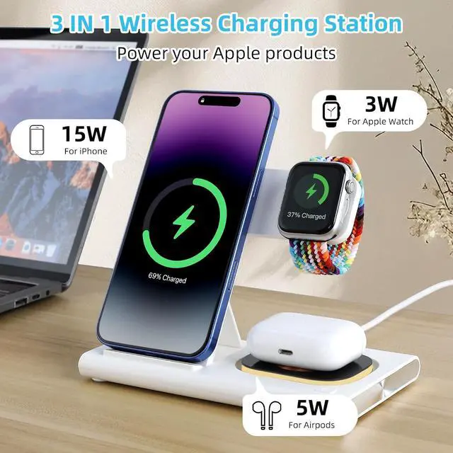 Alt view image 2 of 7 - ELUTENG 3 in 1 Wireless Charging Station Compatible for Apple Devices Foldable Charging Stand 18W Fast Charging for iPhone 16/15/14/13/12 Pro Max, iWatch 10/9/8/7/Ultra2/Ultra/SE