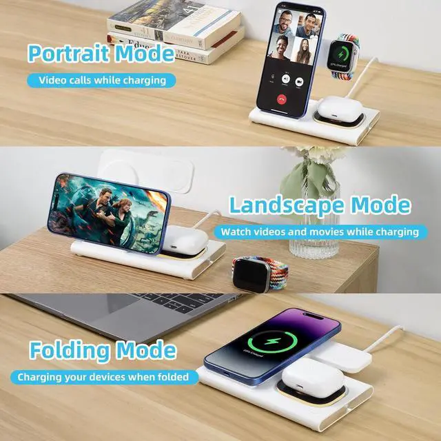 Alt view image 3 of 7 - ELUTENG 3 in 1 Wireless Charging Station Compatible for Apple Devices Foldable Charging Stand 18W Fast Charging for iPhone 16/15/14/13/12 Pro Max, iWatch 10/9/8/7/Ultra2/Ultra/SE