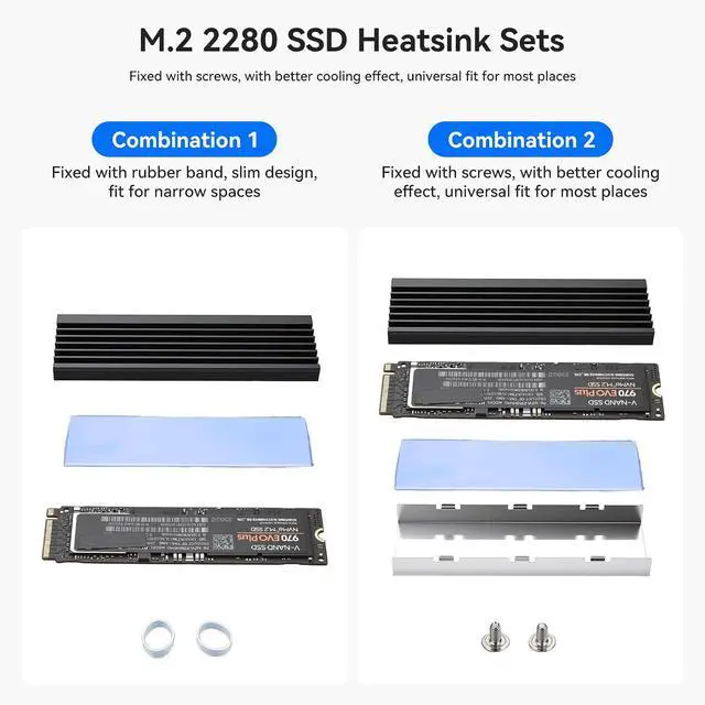 Alt view image 2 of 7 - ELUTENG 2 Pack M.2 Heatsink Cooler Dual-Sided Cooling Aluminum Heatsinks Low Profile with Thermal Silicone Sheet SSD Heat Sink for M2 2280 SSD, PS5, PC