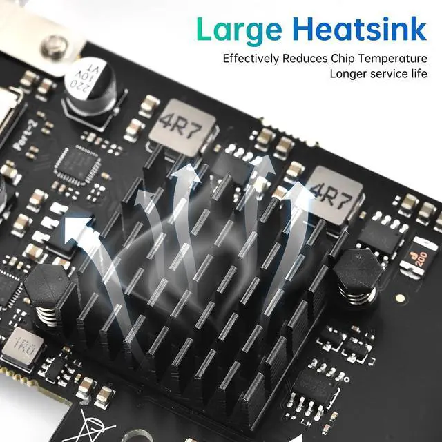 Alt view image 6 of 7 - ELUTENG 2-Ports PCIE USB 3.2 GEN2 Express Expansion Card 10Gbps with Large-Area Heatsink USB Front Panel Adapter for Windows 11/10/8/7/XP/Linux/Mac OS