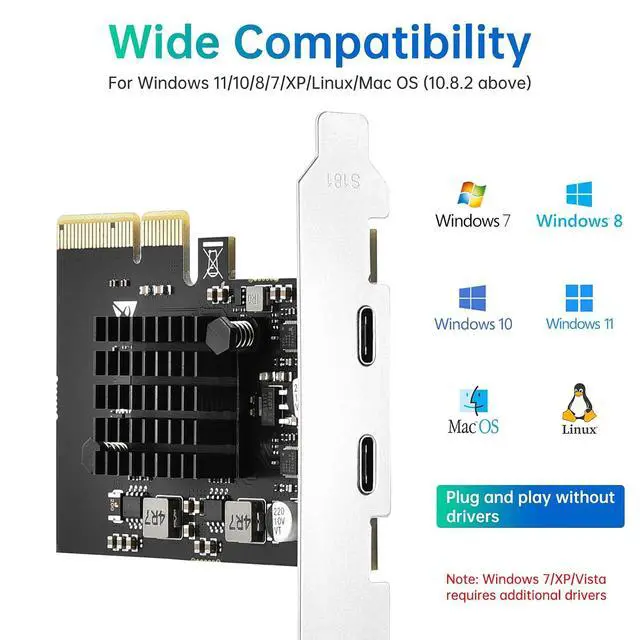 Alt view image 7 of 7 - ELUTENG 2-Ports PCIE USB 3.2 GEN2 Express Expansion Card 10Gbps with Large-Area Heatsink USB Front Panel Adapter for Windows 11/10/8/7/XP/Linux/Mac OS