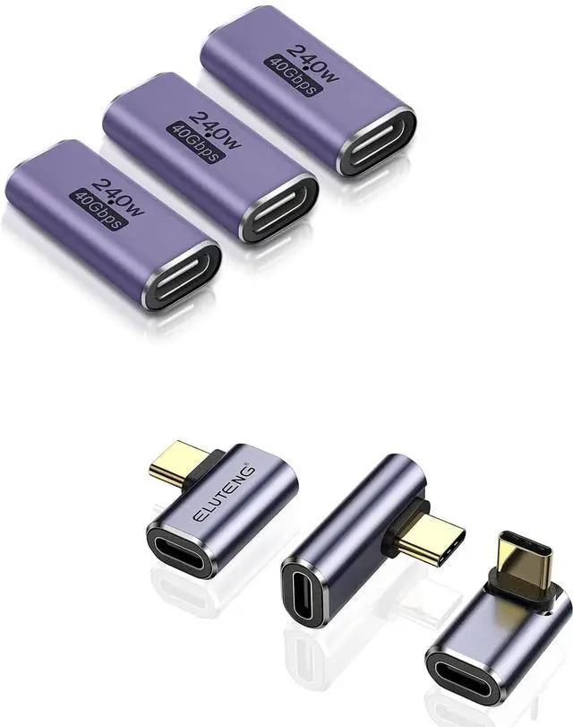Main image of ELUTENG USB C Female to Female Adapter 3 Pack USB Type C Coupler with 90 Degree USB C Adapter 3 Pack 100W Right Angle
