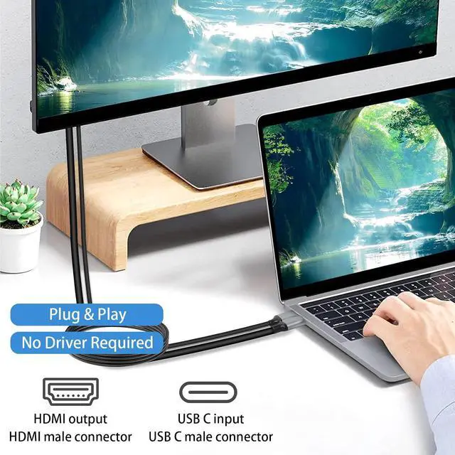 Alt view image 6 of 7 - ELUTENG HDMI to USB C Cable 6.6FT 4K@60Hz with USB Power Suply HDMI Male to Type C Male Converter Cable Compatible with Xreal Air, Nreal Air, PS5, Portable Monitor