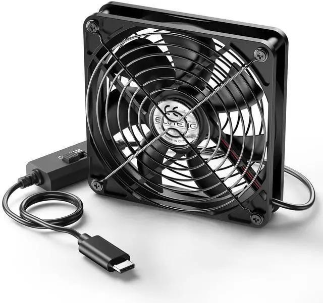 Main image of ELUTENG 140mm PC USB-C Fan with 3 Speed Controller | 5V Type C Powered, Quiet Cooling Ventilator, 14cm, For Router, Receiver, TV Box, DVR, Xbox, PS6, PS5, Cabinet