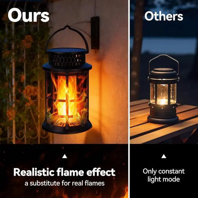 Alt view image 3 of 7 - ELUTENG Solar Lantern Outdoor Waterproof Flickering Flame Hanging Lantern, 1200mAh Solar Torch Lights for Patio | Pathway | Yard | Outside Decor