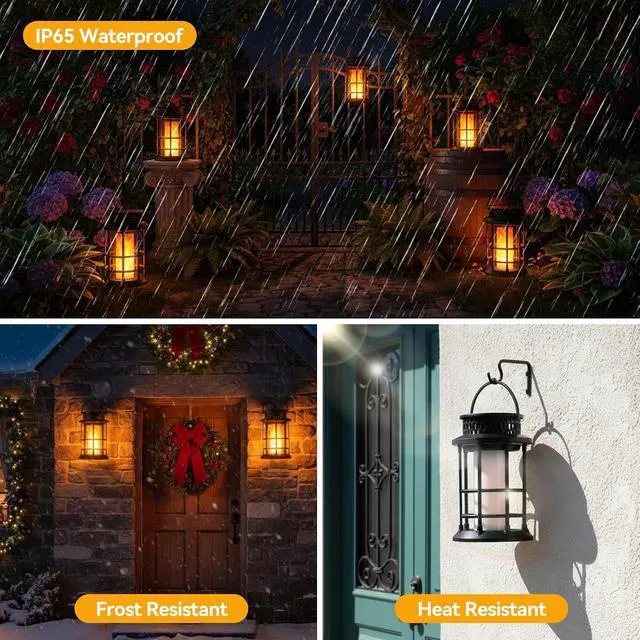 Alt view image 5 of 7 - ELUTENG Solar Lantern Outdoor Waterproof Flickering Flame Hanging Lantern, 1200mAh Solar Torch Lights for Patio | Pathway | Yard | Outside Decor