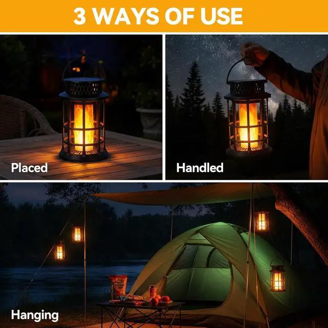 Alt view image 6 of 7 - ELUTENG Solar Lantern Outdoor Waterproof Flickering Flame Hanging Lantern, 1200mAh Solar Torch Lights for Patio | Pathway | Yard | Outside Decor