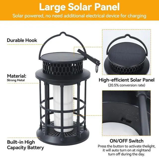 Alt view image 7 of 7 - ELUTENG Solar Lantern Outdoor Waterproof Flickering Flame Hanging Lantern, 1200mAh Solar Torch Lights for Patio | Pathway | Yard | Outside Decor