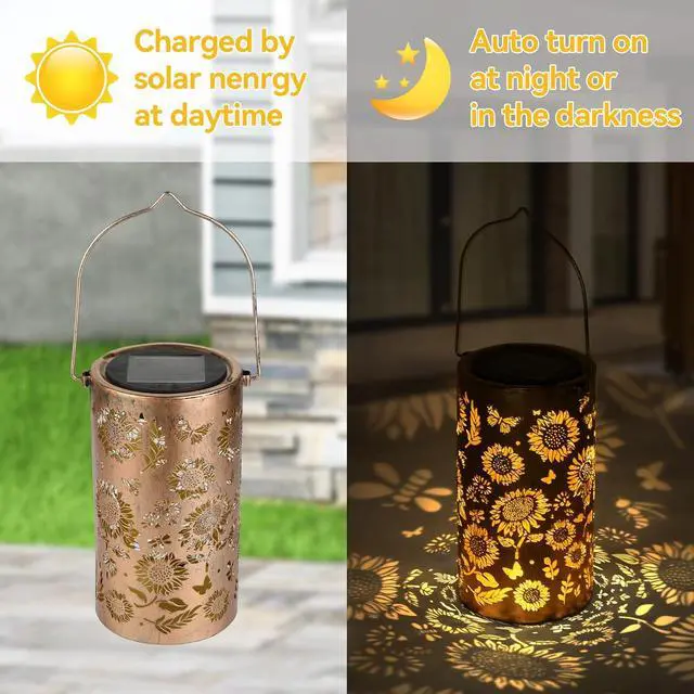 Alt view image 2 of 7 - ELUTENG Solar Lanterns Outdoor Waterproof Hanging Solar Lights Ip44 Yard Decor Outdoor Garden Lanterns Metal Decor Lantern for Garden Yard Tree Tabletop Decorative Coppery