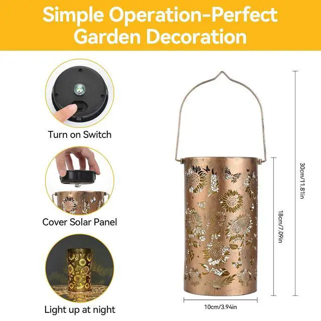 Alt view image 6 of 7 - ELUTENG Solar Lanterns Outdoor Waterproof Hanging Solar Lights Ip44 Yard Decor Outdoor Garden Lanterns Metal Decor Lantern for Garden Yard Tree Tabletop Decorative Coppery