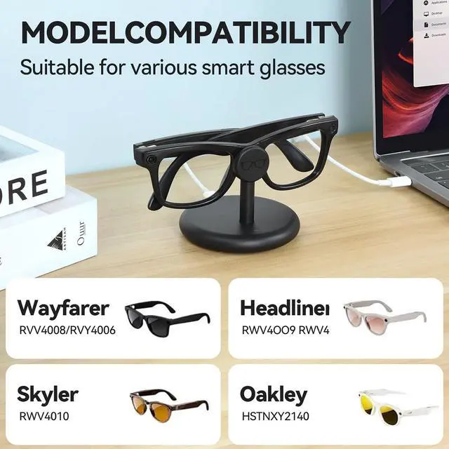 Alt view image 4 of 7 - ELUTENG for Meta Ray-Ban Glasses Charging Stand AR Smart Glasses Charging Holder-Wayfarer, Skyler, Headliner and Oakley Meta HSTN Charger with LED Indicator with 1m Type-C Cable,Black