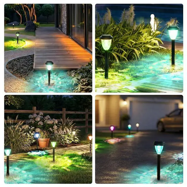 Alt view image 4 of 7 - ELUTENG Solar Ground Lights 8 Pack Solar Lights Outdoor Waterproof Auto On Off Solar Garden Lights Landscape Lighting for Outside Patio Pathway Yard Lawn Driveway Deck Step Walkway, Colorful Lanterns